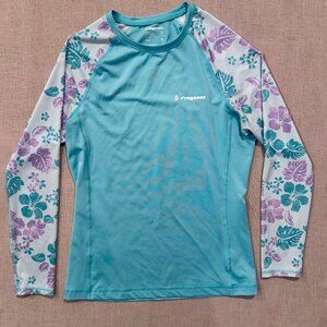 O’Rageous Juniors Long Sleeve Rash Guard Swim Shirt UPF 50 Teal Floral Size L